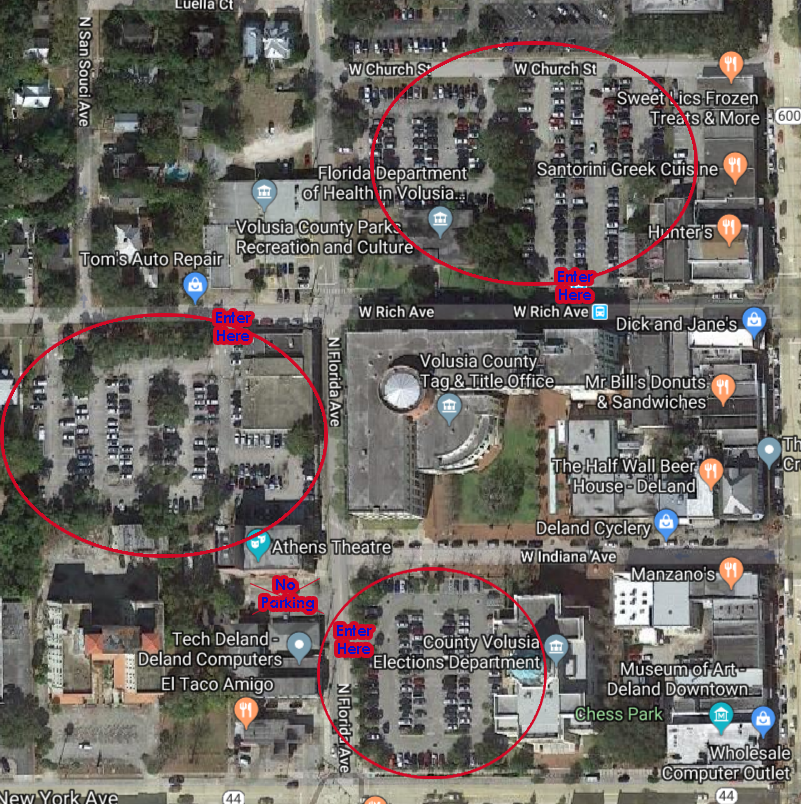 Available parking lots close to the Athens Theatre